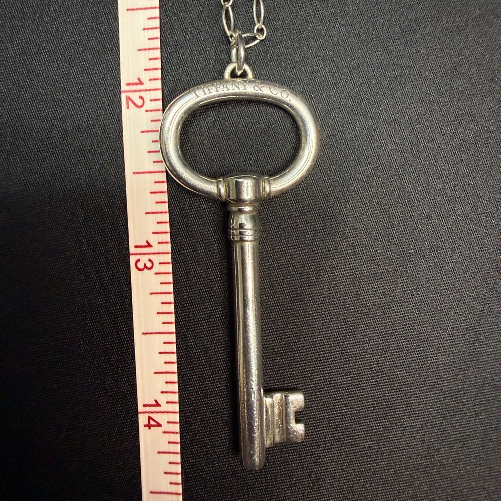 Tiffany & Co Sterling Silver Large Key Pendant Charm Long Necklace - Picture 5 of 9